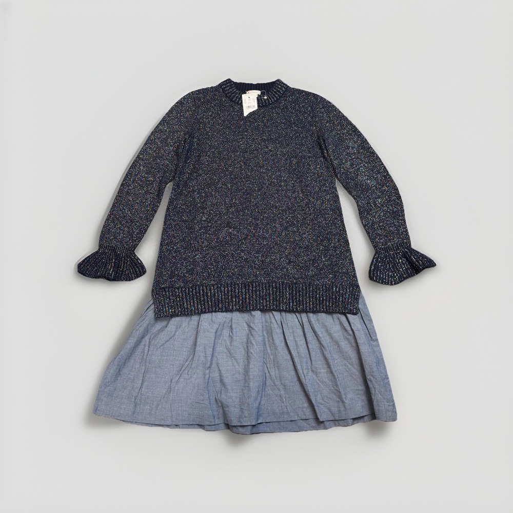 J.Crew Crewcuts Girls 14 Navy Shimmer Mixy Sweatshirt Dress Knit Cotton Blend